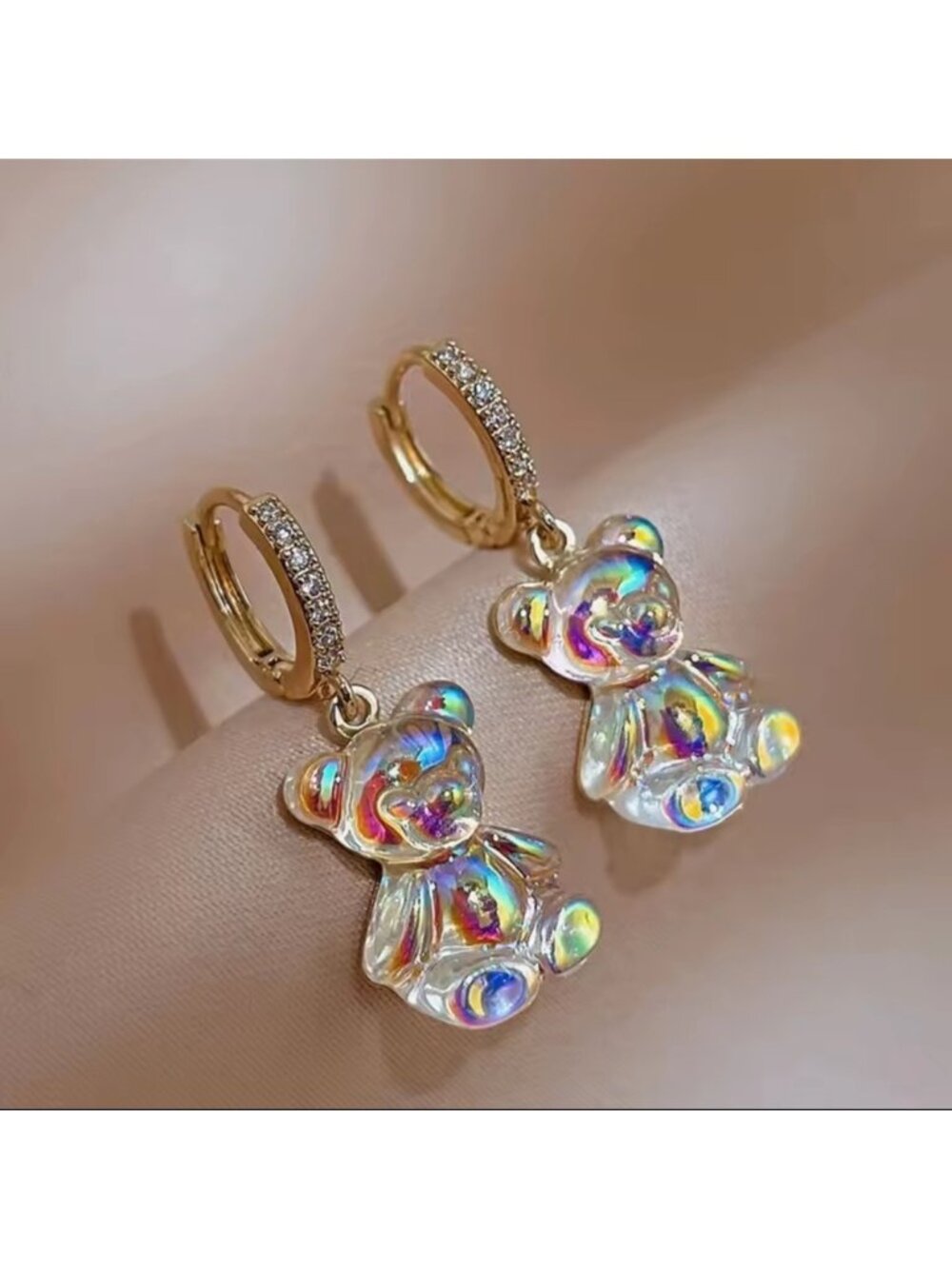 Gold Holographic Teddy Earrings – Trendy Statement Accessory